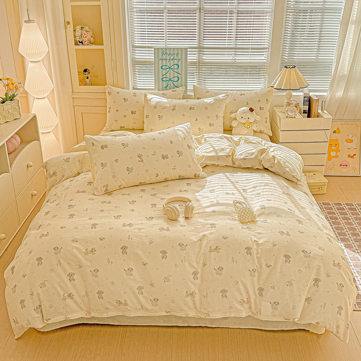 91家纺网 家纺一手货源 找家纺 名品家纺 2026新款100%纯棉四件套系列 苹果小狗