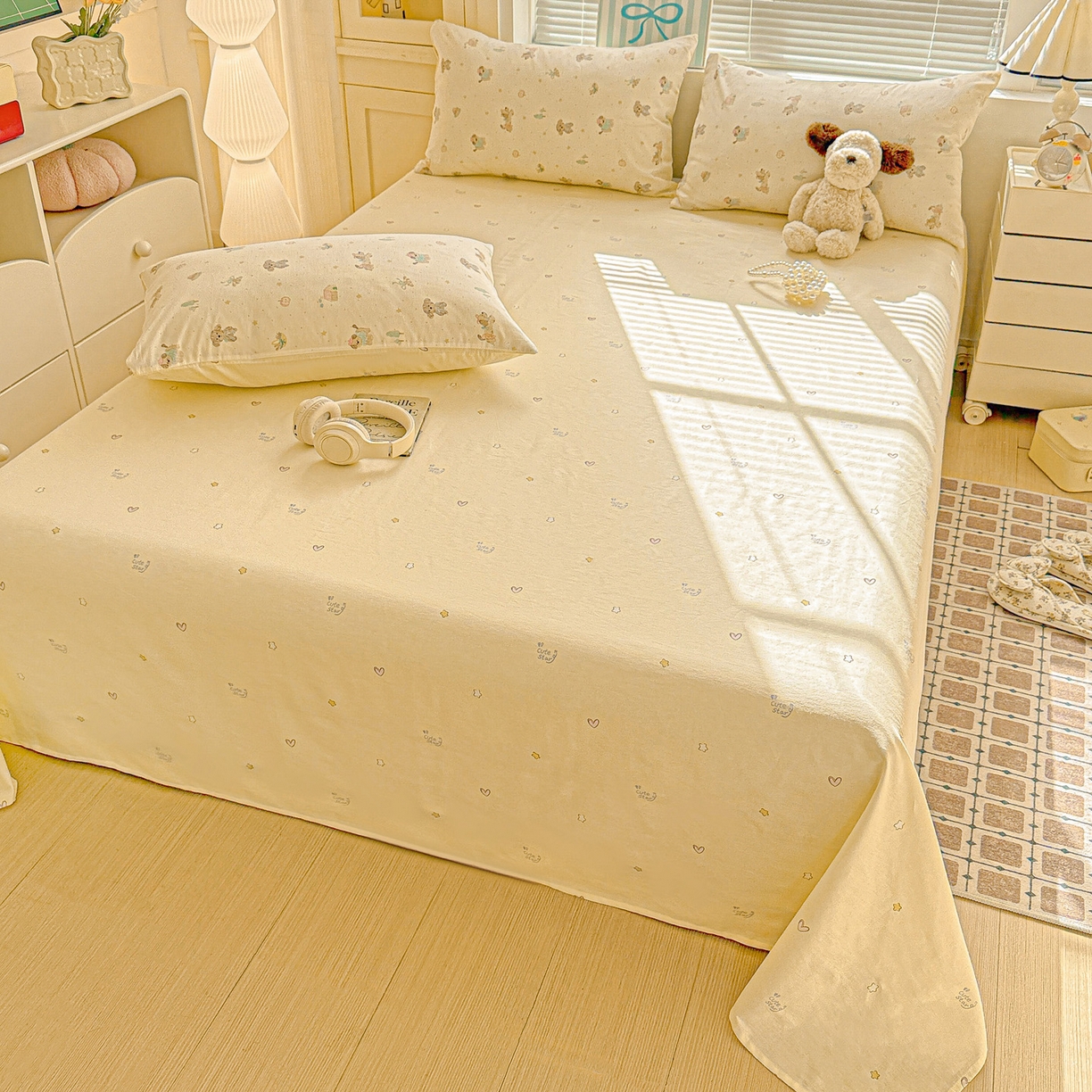 91家纺网 家纺一手货源 找家纺 名品家纺 2026新款100%纯棉四件套系列 苹果小狗