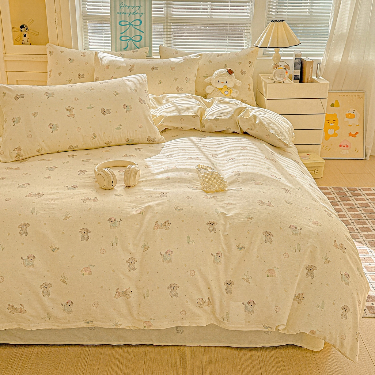 91家纺网 家纺一手货源 找家纺 名品家纺 2026新款100%纯棉四件套系列 苹果小狗