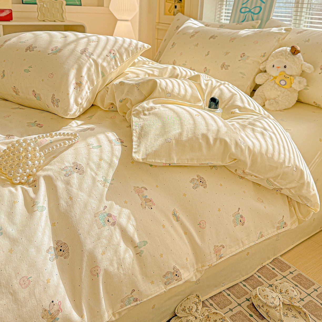 91家纺网 家纺一手货源 找家纺 名品家纺 2026新款100%纯棉四件套系列 苹果小狗