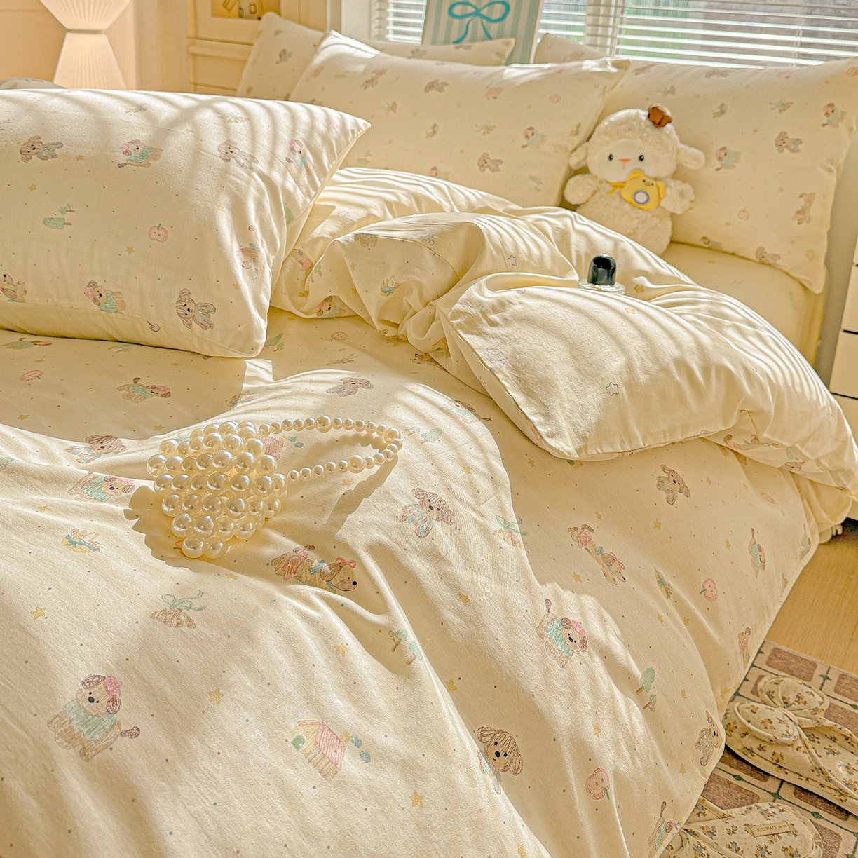 91家纺网 家纺一手货源 找家纺 名品家纺 2026新款100%纯棉四件套系列 苹果小狗