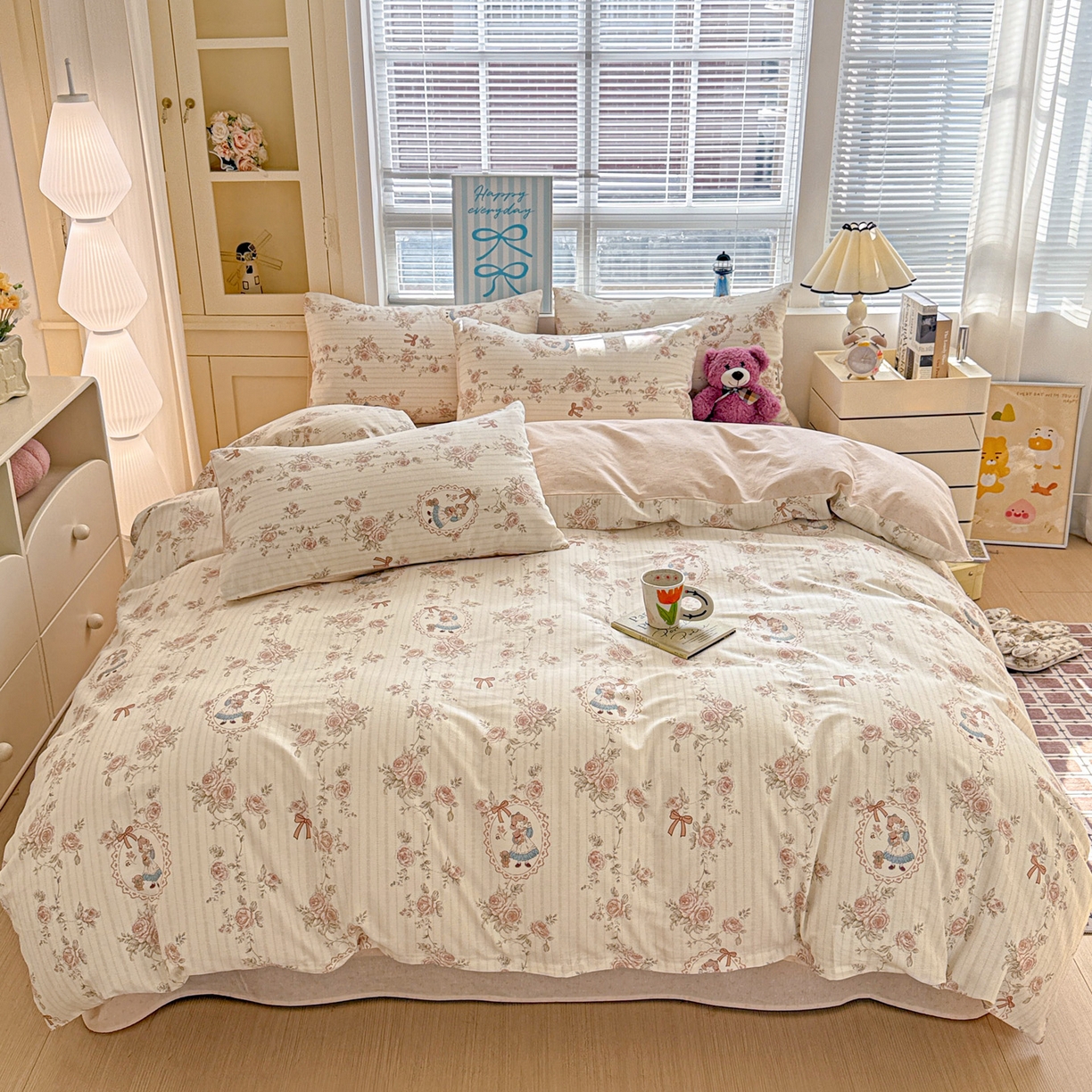 91家纺网 家纺一手货源 找家纺 名品家纺 2026新款100%纯棉四件套系列 蔷薇姑娘