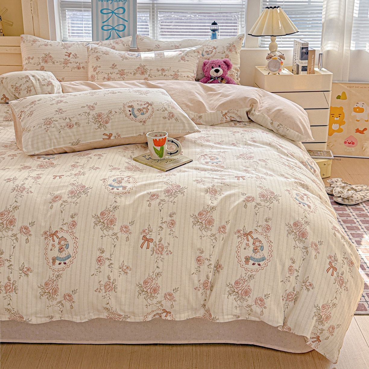 91家纺网 家纺一手货源 找家纺 名品家纺 2026新款100%纯棉四件套系列 蔷薇姑娘