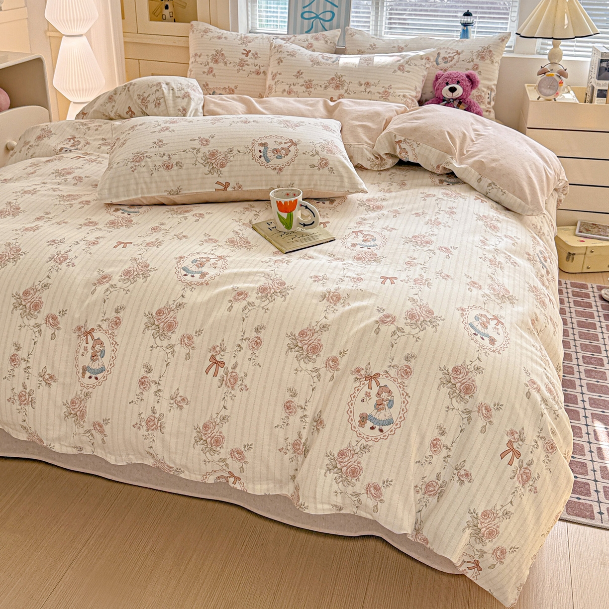 91家纺网 家纺一手货源 找家纺 名品家纺 2026新款100%纯棉四件套系列 蔷薇姑娘