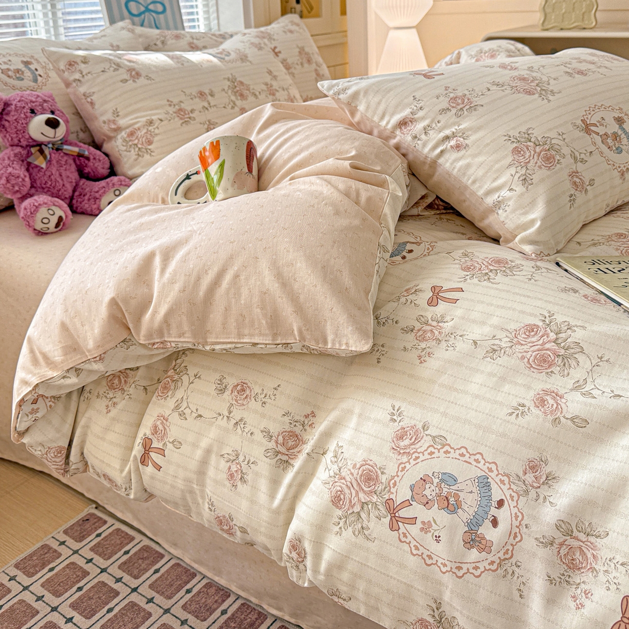 91家纺网 家纺一手货源 找家纺 名品家纺 2026新款100%纯棉四件套系列 蔷薇姑娘