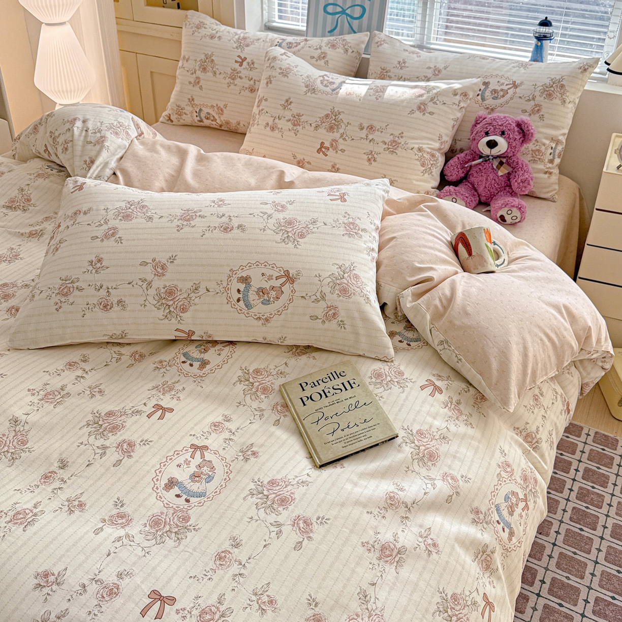 91家纺网 家纺一手货源 找家纺 名品家纺 2026新款100%纯棉四件套系列 蔷薇姑娘