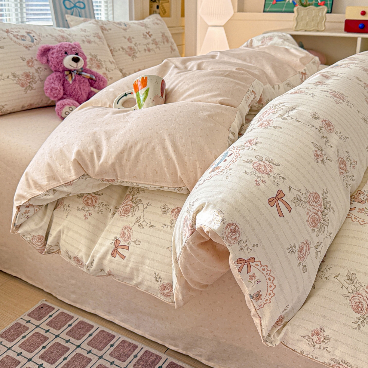 91家纺网 家纺一手货源 找家纺 名品家纺 2026新款100%纯棉四件套系列 蔷薇姑娘