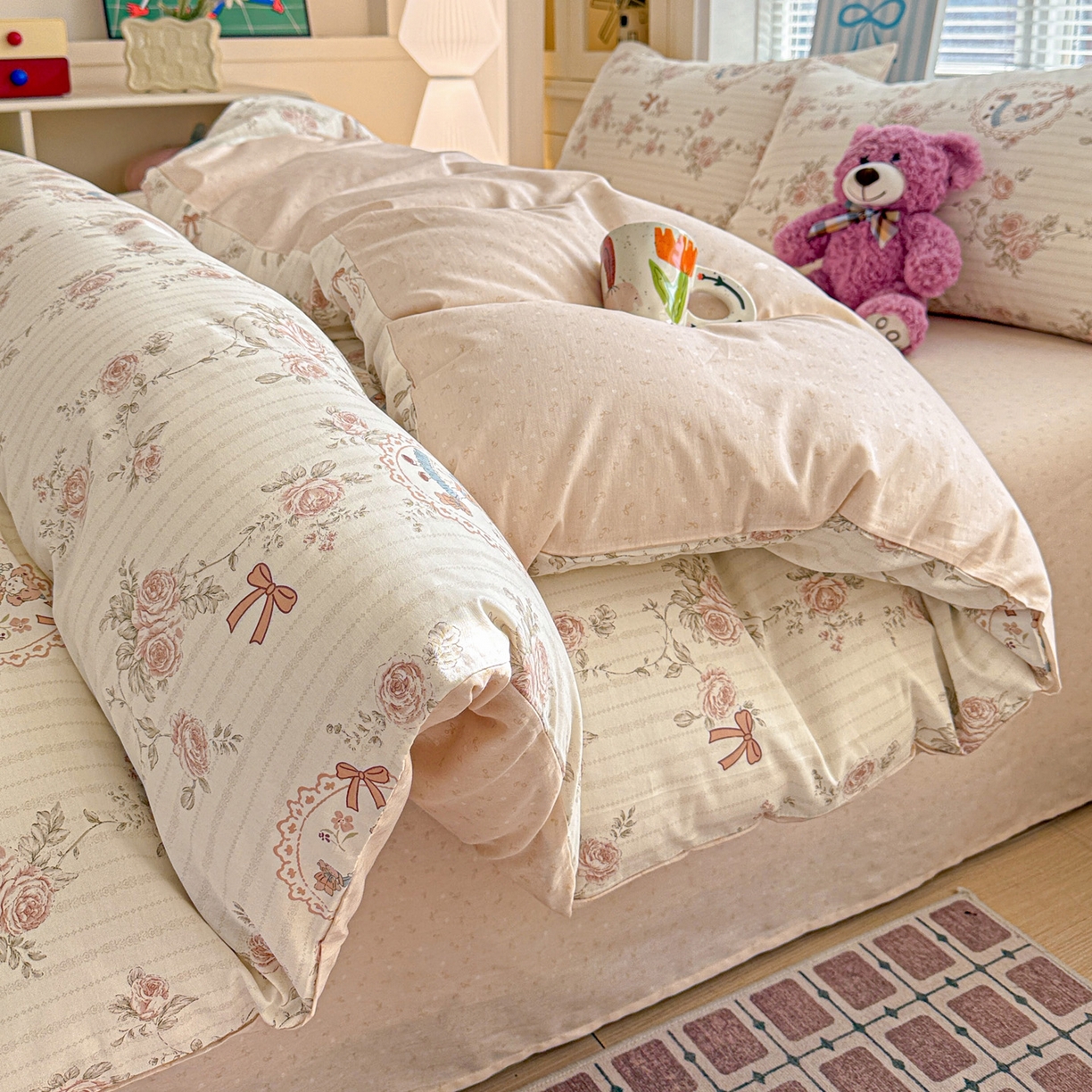 91家纺网 家纺一手货源 找家纺 名品家纺 2026新款100%纯棉四件套系列 蔷薇姑娘