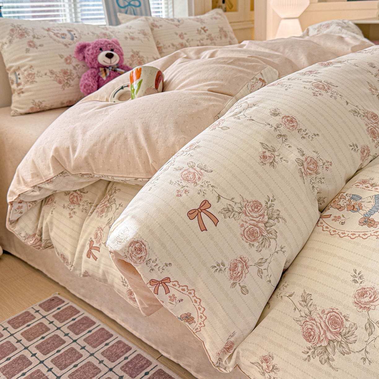 91家纺网 家纺一手货源 找家纺 名品家纺 2026新款100%纯棉四件套系列 蔷薇姑娘