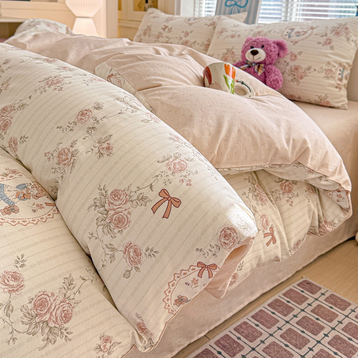 91家纺网 家纺一手货源 找家纺 名品家纺 2026新款100%纯棉四件套系列 蔷薇姑娘