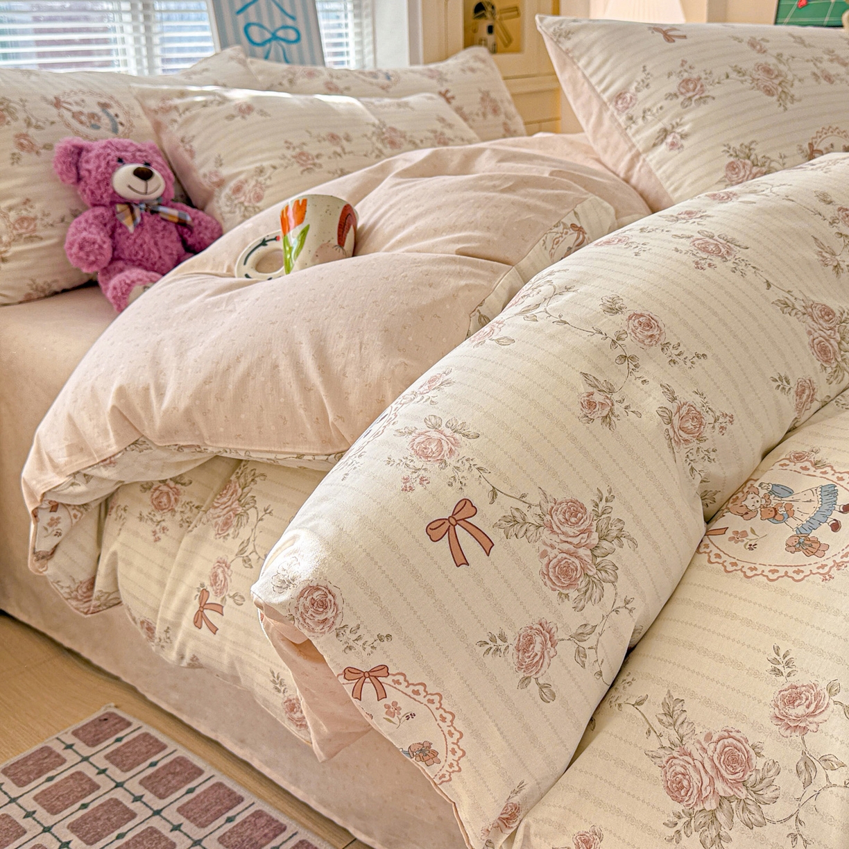 91家纺网 家纺一手货源 找家纺 名品家纺 2026新款100%纯棉四件套系列 蔷薇姑娘