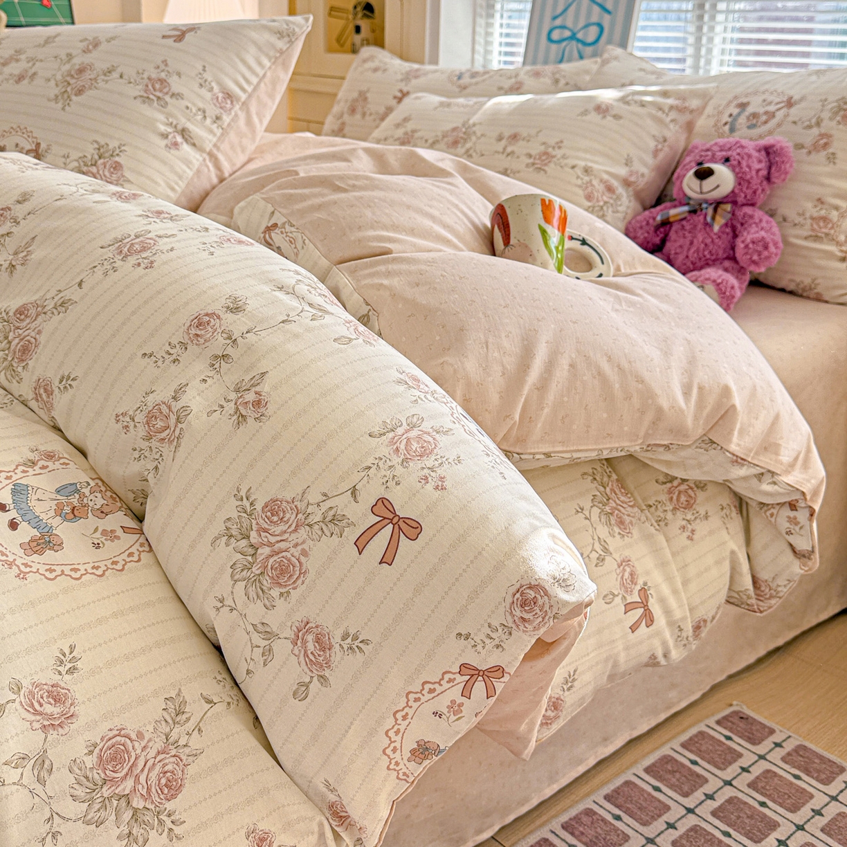 91家纺网 家纺一手货源 找家纺 名品家纺 2026新款100%纯棉四件套系列 蔷薇姑娘