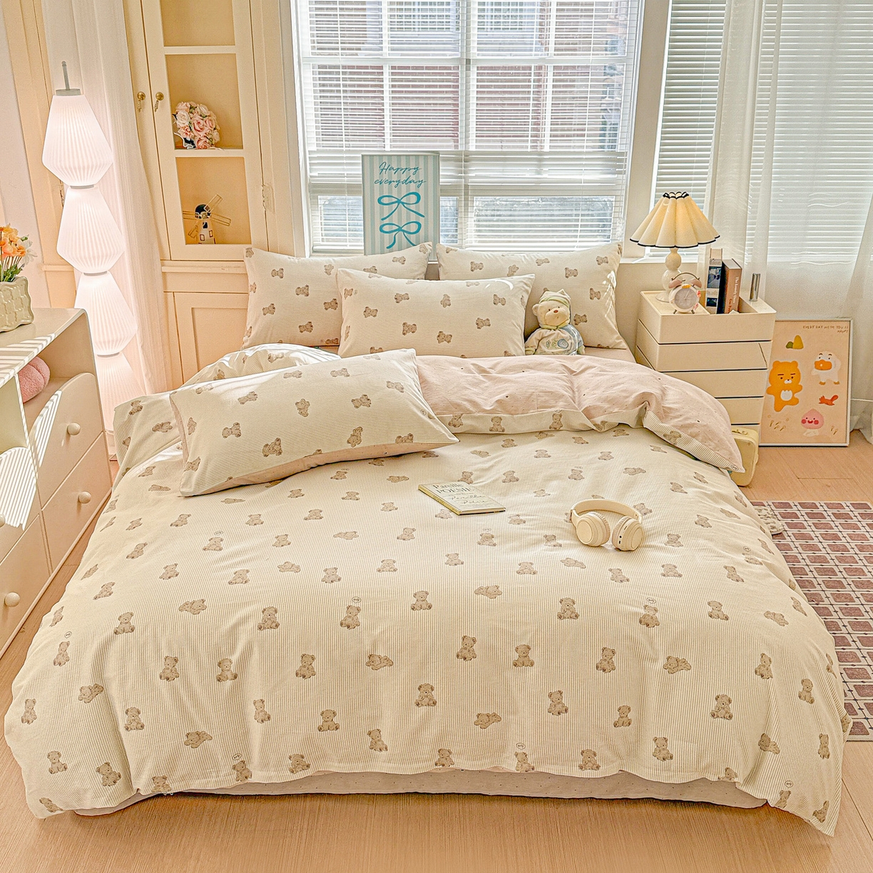 91家纺网 家纺一手货源 找家纺 名品家纺 2026新款100%纯棉四件套系列 条纹小熊