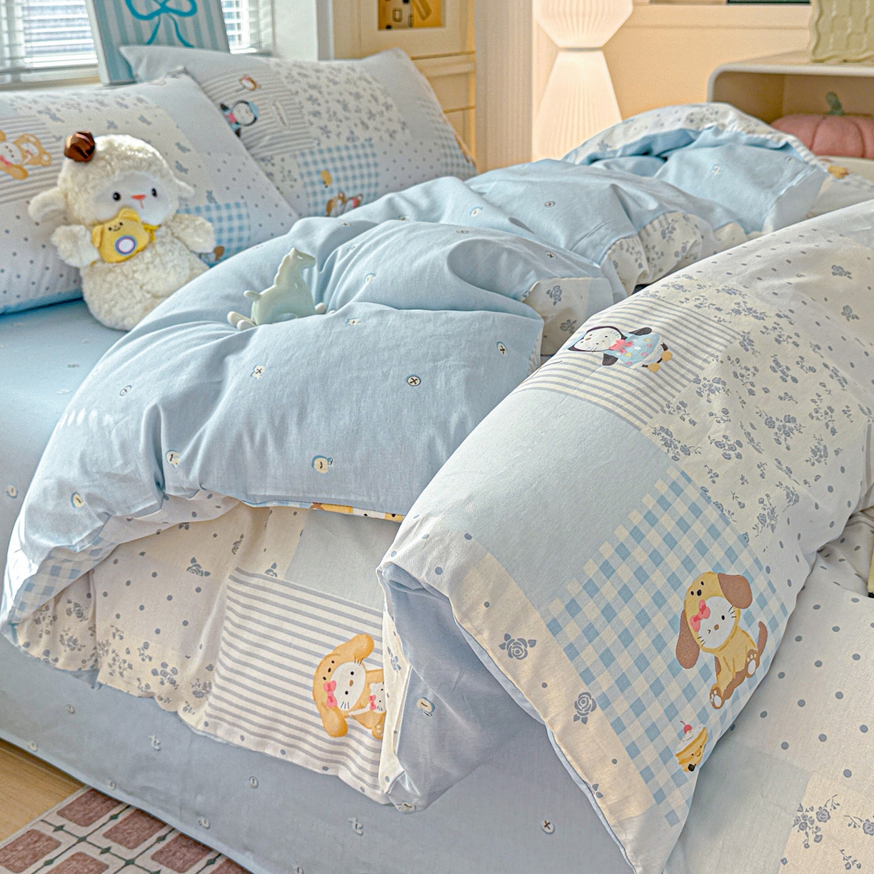 91家纺网 家纺一手货源 找家纺 名品家纺 2026新款100%纯棉四件套系列 童话拼贴