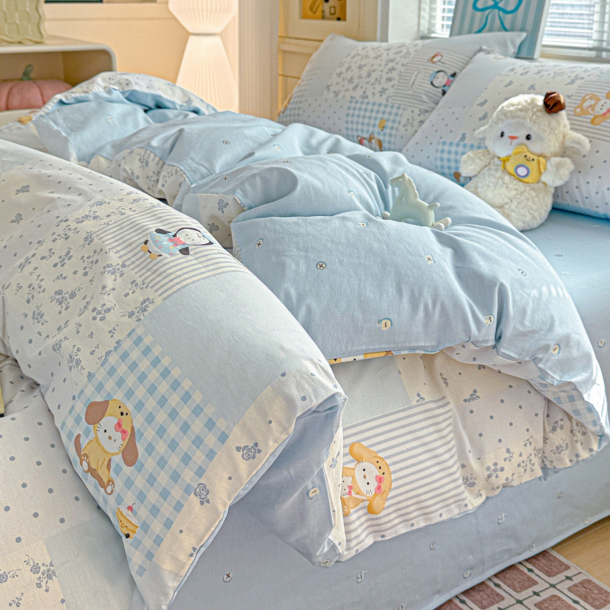 91家纺网 家纺一手货源 找家纺 名品家纺 2026新款100%纯棉四件套系列 童话拼贴