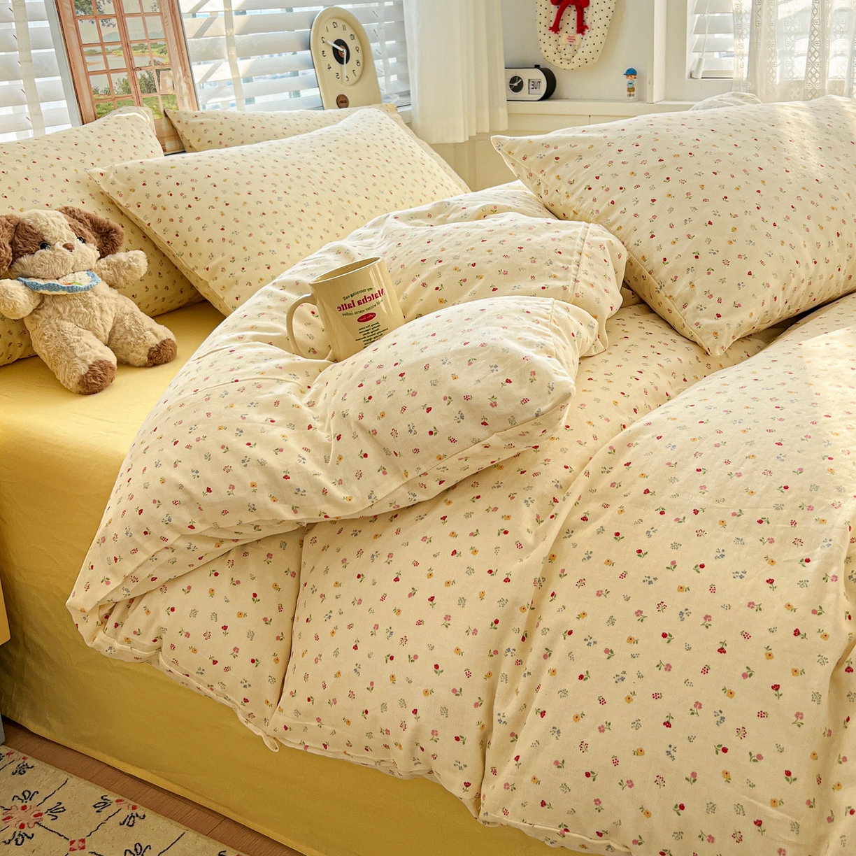 麦伦家居 2026春夏新品全棉有氧双层纱印花系列简约款四件套 小野花