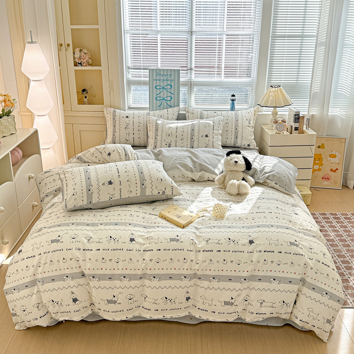 91家纺网 家纺一手货源 找家纺 名品家纺 2026新款100%纯棉四件套系列 线条小狗