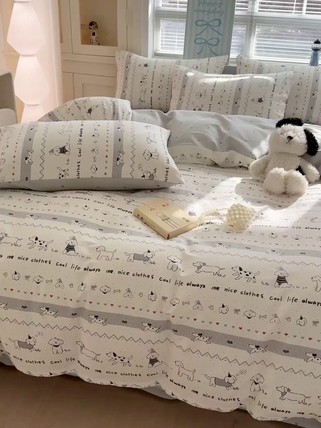 91家纺网 家纺一手货源 找家纺 名品家纺 2026新款100%纯棉四件套系列 线条小狗