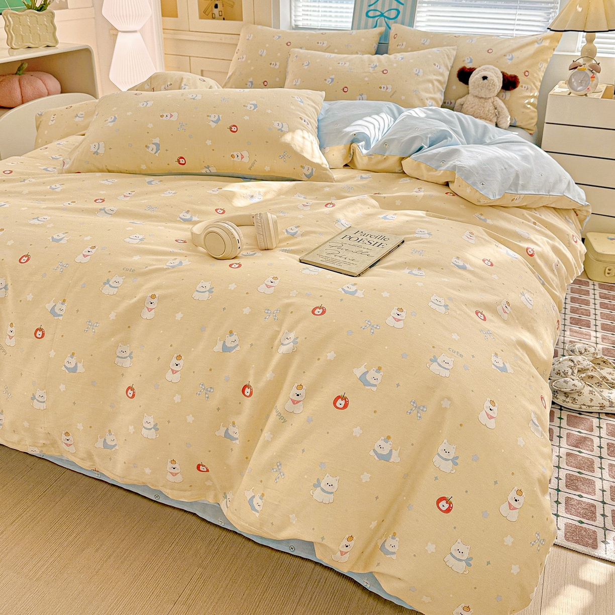 91家纺网 家纺一手货源 找家纺 名品家纺 2026新款100%纯棉四件套系列 星愿汪汪