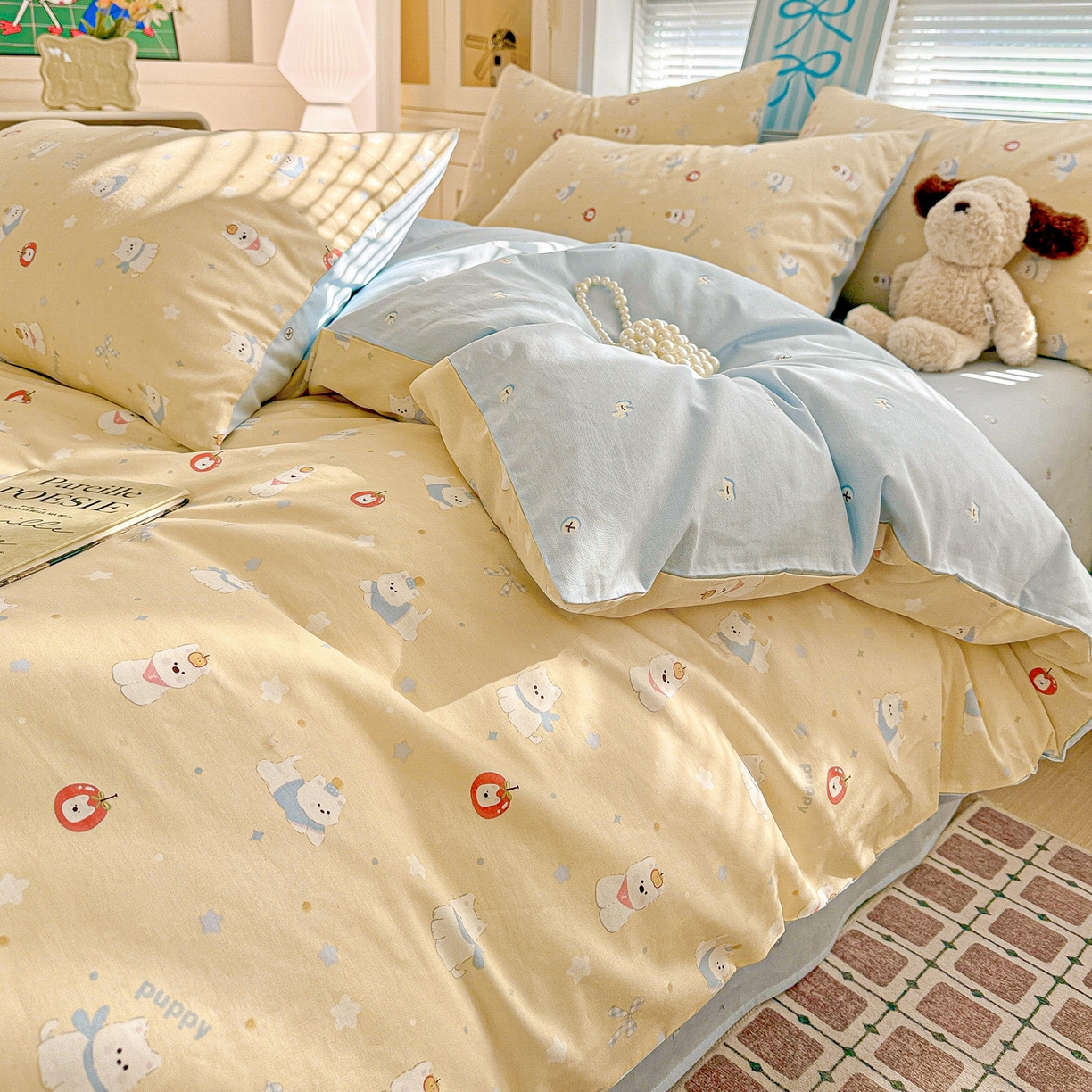 91家纺网 家纺一手货源 找家纺 名品家纺 2026新款100%纯棉四件套系列 星愿汪汪