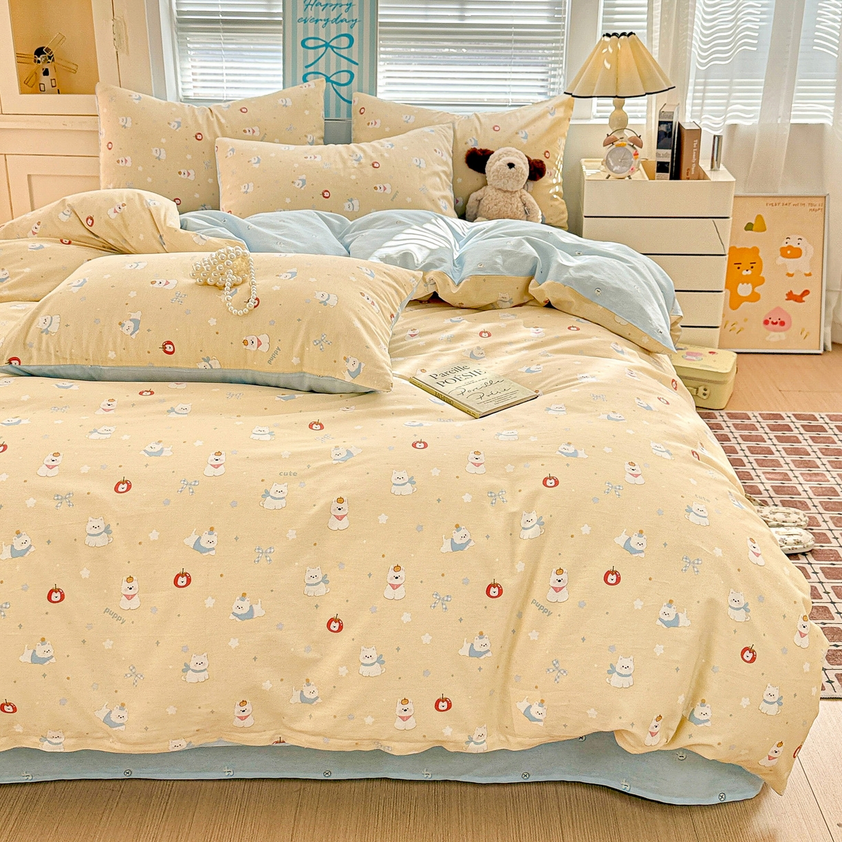 91家纺网 家纺一手货源 找家纺 名品家纺 2026新款100%纯棉四件套系列 星愿汪汪