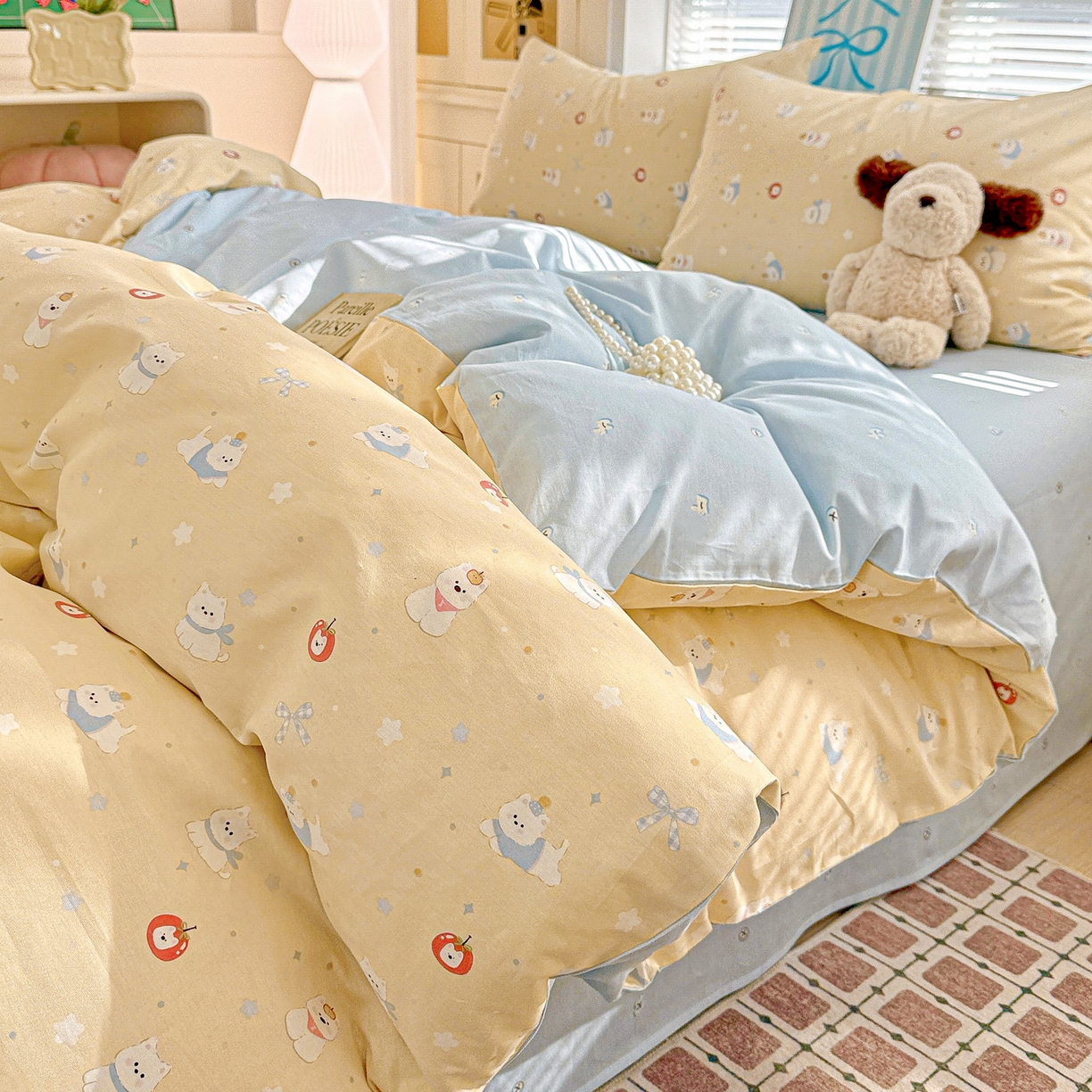 91家纺网 家纺一手货源 找家纺 名品家纺 2026新款100%纯棉四件套系列 星愿汪汪