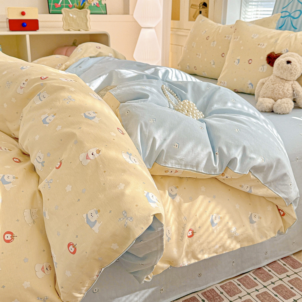 91家纺网 家纺一手货源 找家纺 名品家纺 2026新款100%纯棉四件套系列 星愿汪汪