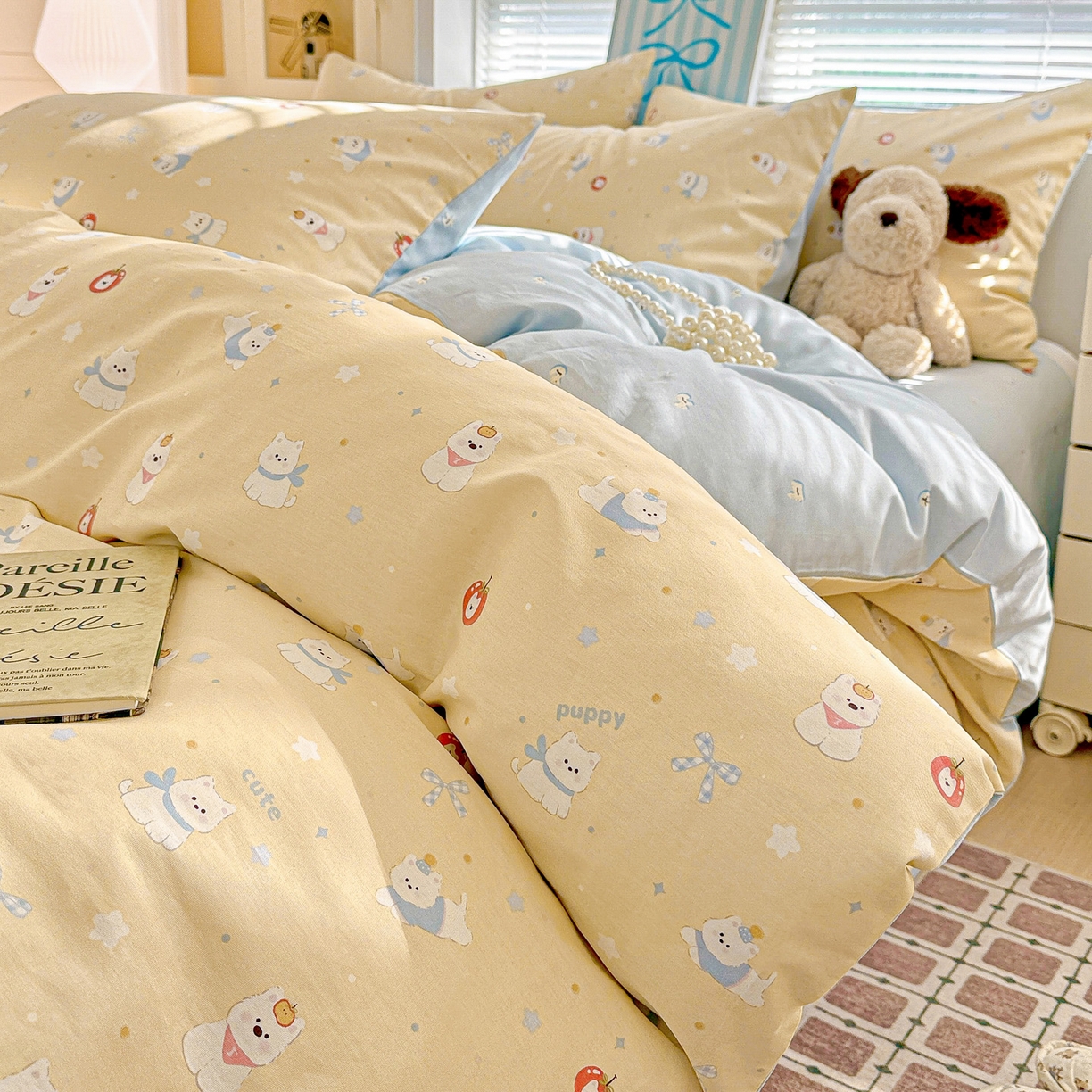 91家纺网 家纺一手货源 找家纺 名品家纺 2026新款100%纯棉四件套系列 星愿汪汪