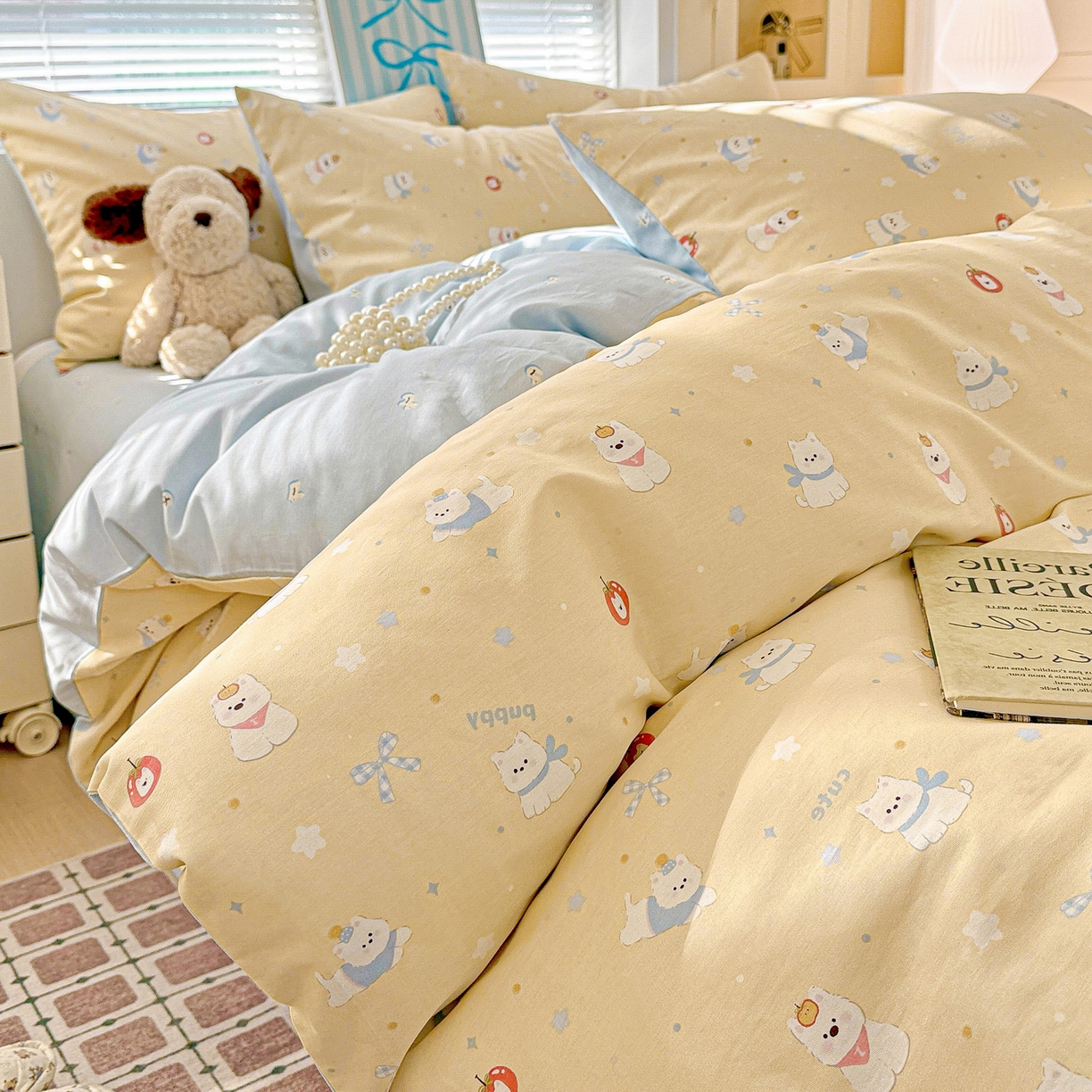 91家纺网 家纺一手货源 找家纺 名品家纺 2026新款100%纯棉四件套系列 星愿汪汪