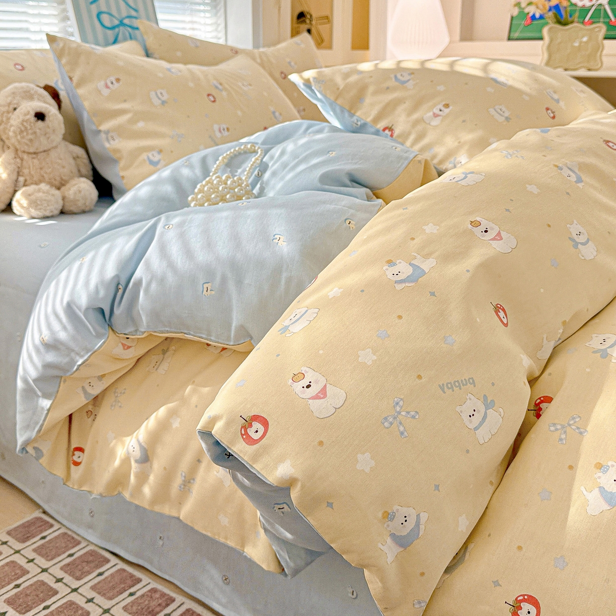 91家纺网 家纺一手货源 找家纺 名品家纺 2026新款100%纯棉四件套系列 星愿汪汪