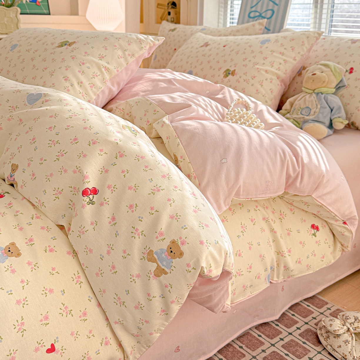 名品家纺 2026新款100%纯棉四件套系列 樱桃小熊