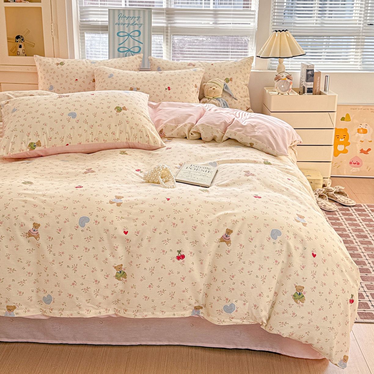 91家纺网 家纺一手货源 找家纺 名品家纺 2026新款100%纯棉四件套系列 樱桃小熊