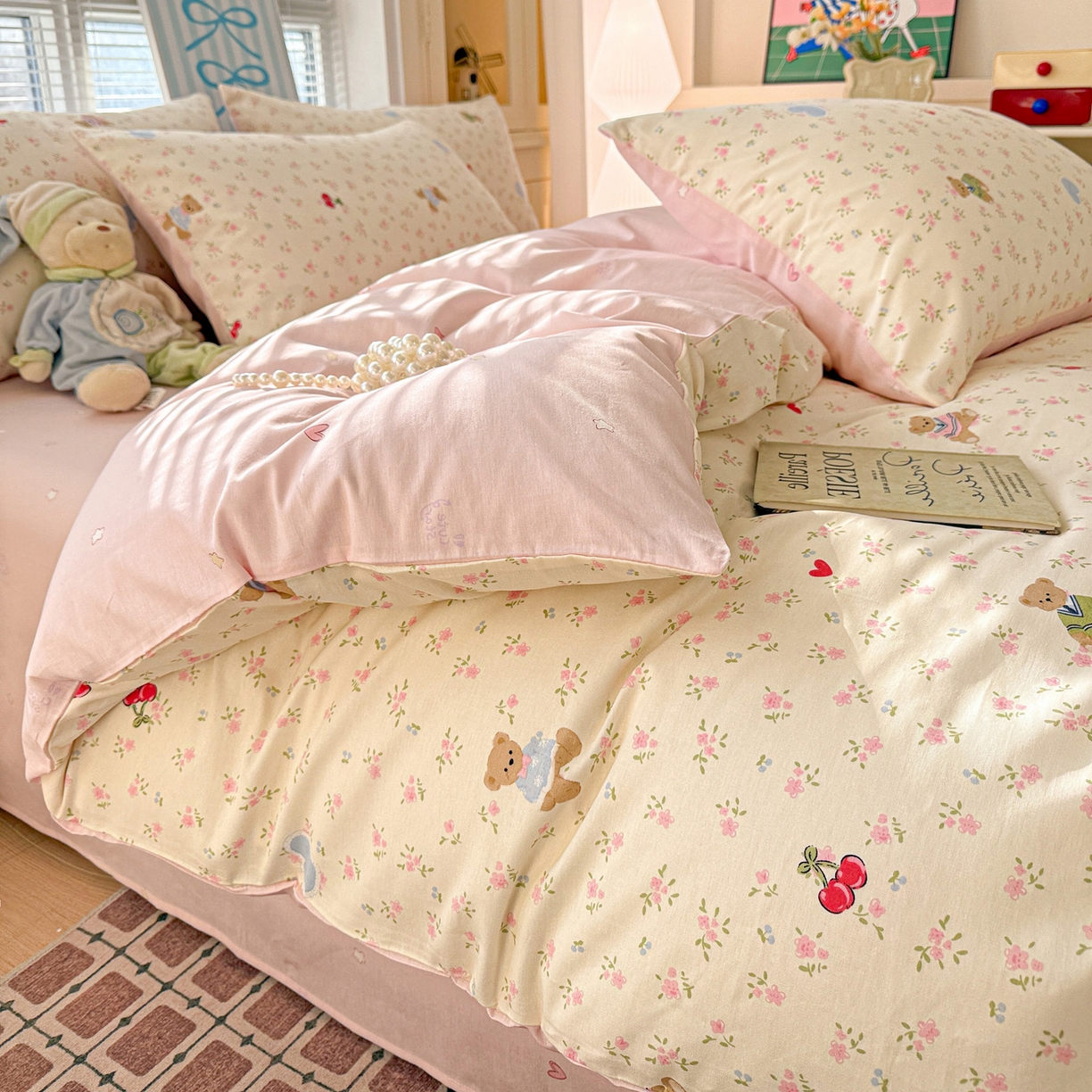 91家纺网 家纺一手货源 找家纺 名品家纺 2026新款100%纯棉四件套系列 樱桃小熊