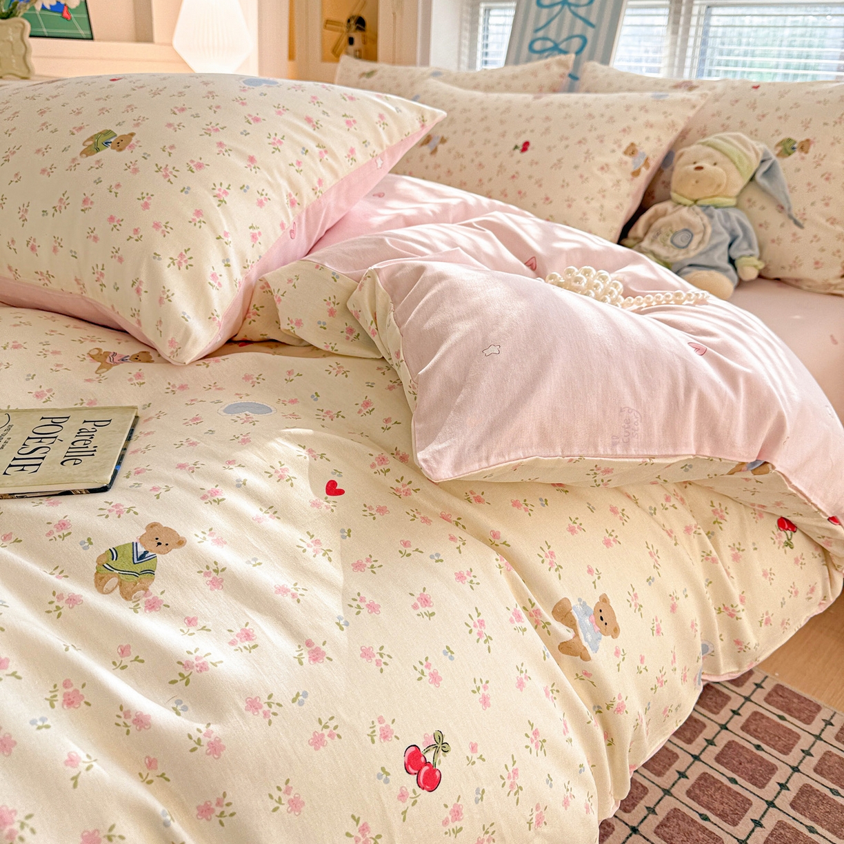 91家纺网 家纺一手货源 找家纺 名品家纺 2026新款100%纯棉四件套系列 樱桃小熊