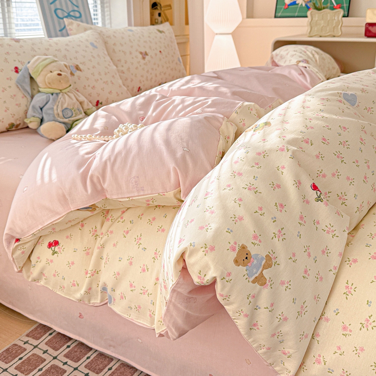 91家纺网 家纺一手货源 找家纺 名品家纺 2026新款100%纯棉四件套系列 樱桃小熊