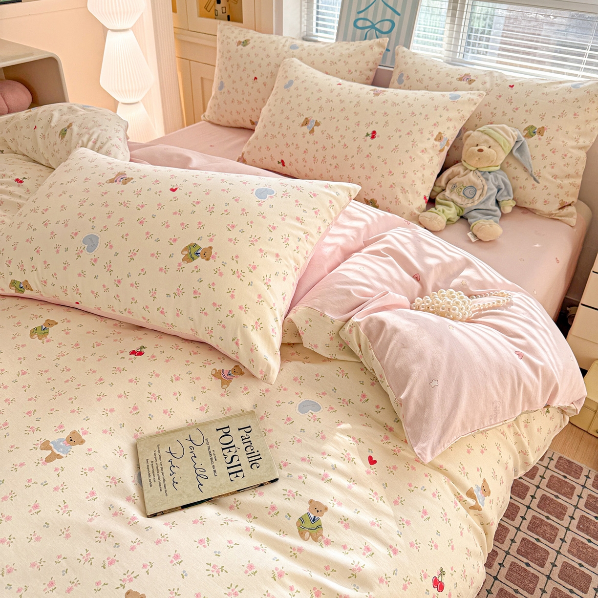 91家纺网 家纺一手货源 找家纺 名品家纺 2026新款100%纯棉四件套系列 樱桃小熊