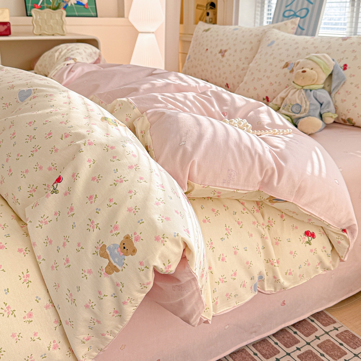 91家纺网 家纺一手货源 找家纺 名品家纺 2026新款100%纯棉四件套系列 樱桃小熊