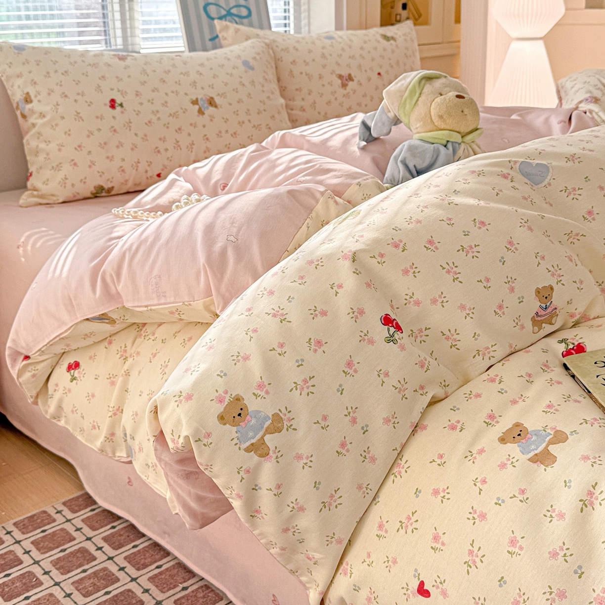 91家纺网 家纺一手货源 找家纺 名品家纺 2026新款100%纯棉四件套系列 樱桃小熊