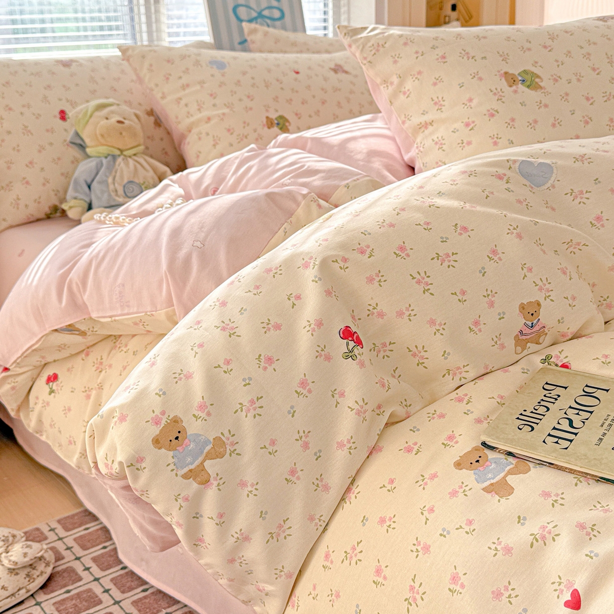 91家纺网 家纺一手货源 找家纺 名品家纺 2026新款100%纯棉四件套系列 樱桃小熊