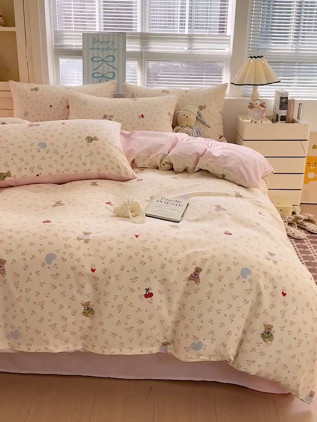 91家纺网 家纺一手货源 找家纺 名品家纺 2026新款100%纯棉四件套系列 樱桃小熊