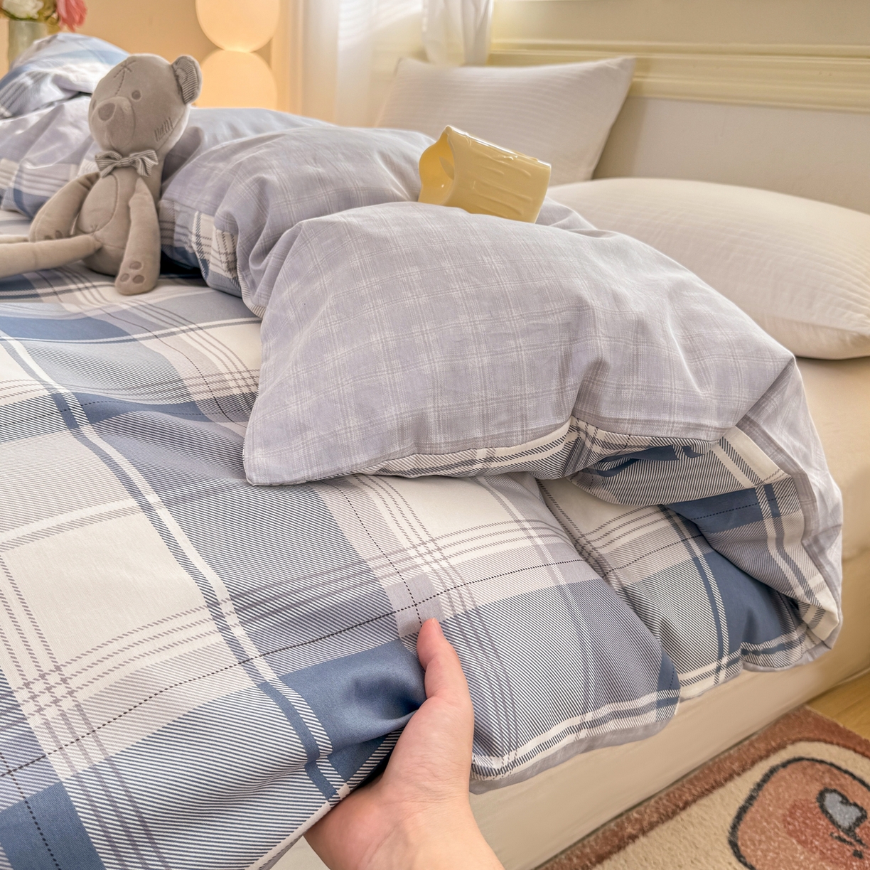 91家纺网 家纺一手货源 找家纺 名品家纺 2026新款100%纯棉单被套系列 蓝格梦境