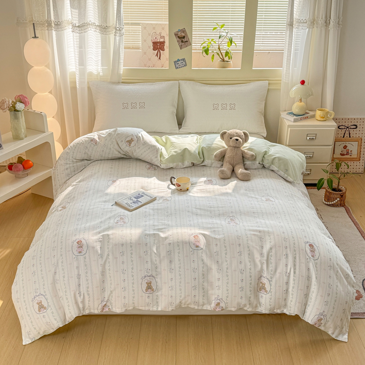 91家纺网 家纺一手货源 找家纺 名品家纺 2026新款100%纯棉单被套系列 春日小熊