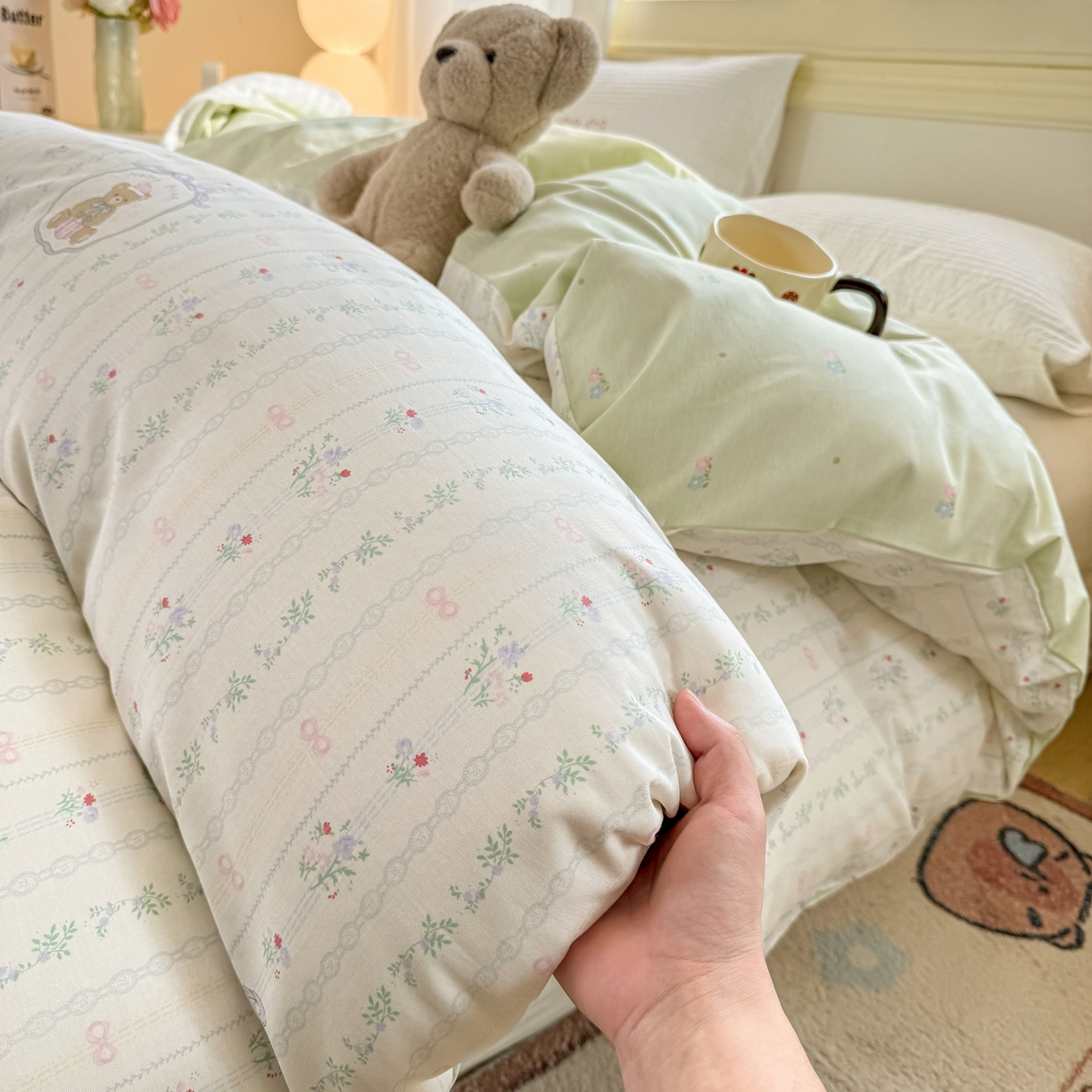 91家纺网 家纺一手货源 找家纺 名品家纺 2026新款100%纯棉单被套系列 春日小熊