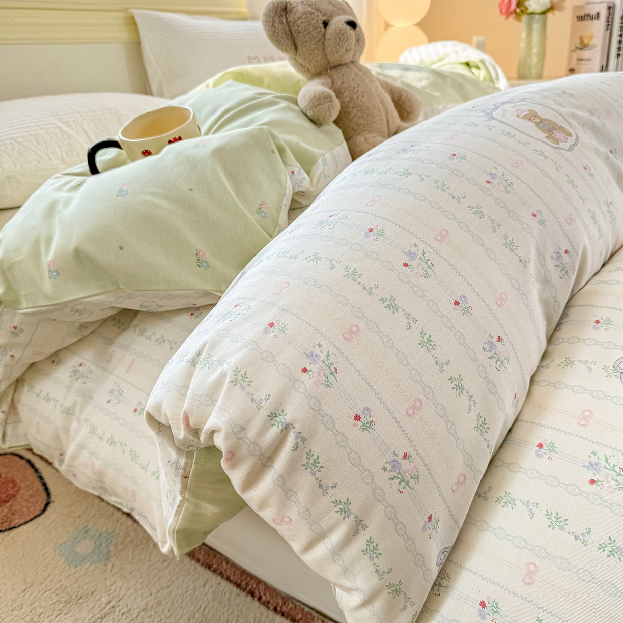 91家纺网 家纺一手货源 找家纺 名品家纺 2026新款100%纯棉单被套系列 春日小熊