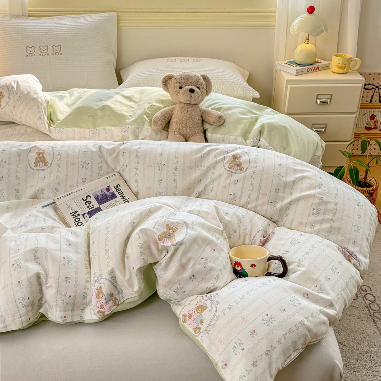 91家纺网 家纺一手货源 找家纺 名品家纺 2026新款100%纯棉单被套系列 春日小熊