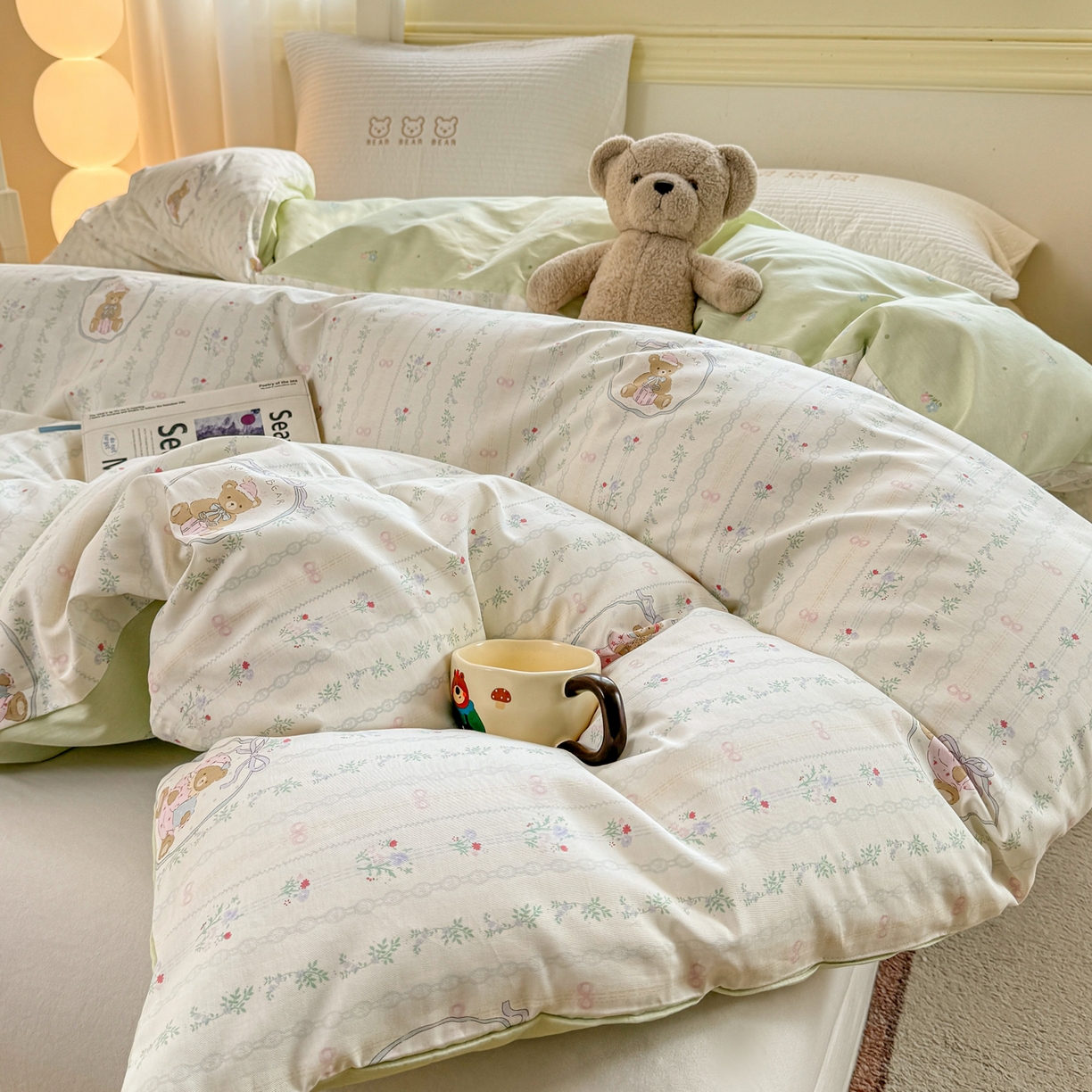 91家纺网 家纺一手货源 找家纺 名品家纺 2026新款100%纯棉单被套系列 春日小熊