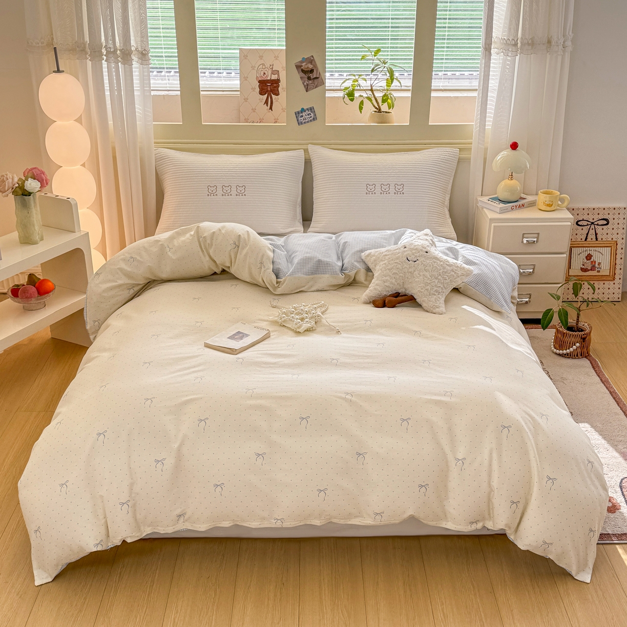 91家纺网 家纺一手货源 找家纺 名品家纺 2026新款100%纯棉单被套系列 波点蝴蝶结