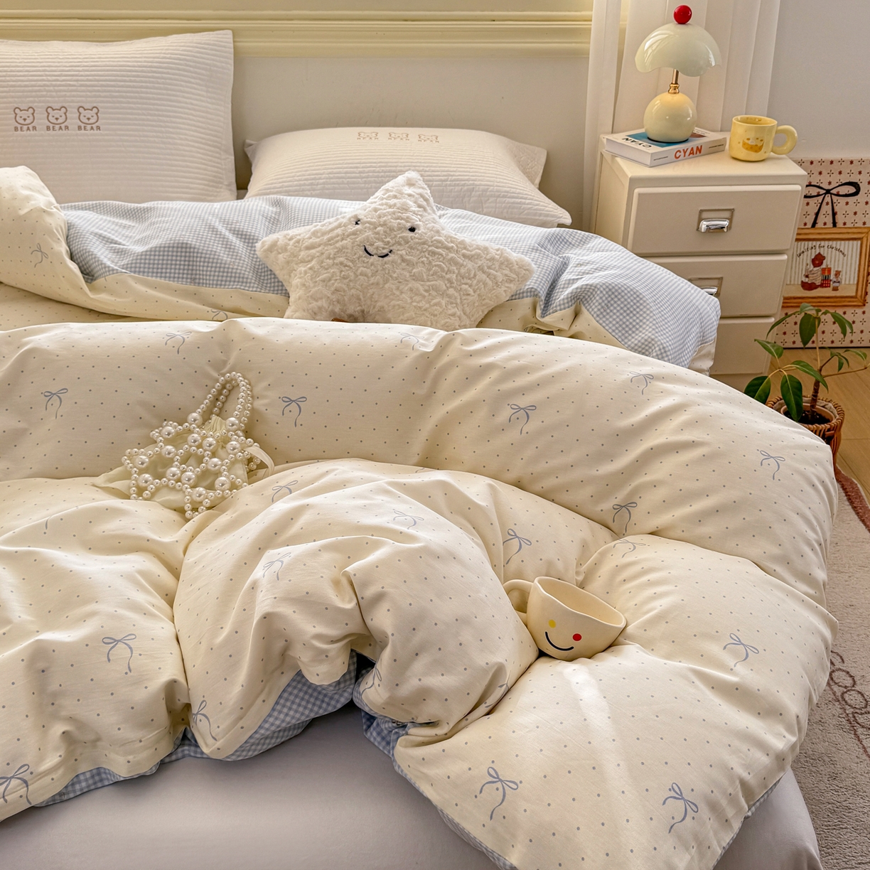 91家纺网 家纺一手货源 找家纺 名品家纺 2026新款100%纯棉单被套系列 波点蝴蝶结