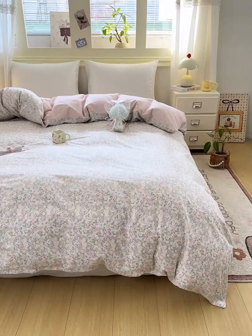 91家纺网 家纺一手货源 找家纺 名品家纺 2026新款100%纯棉单被套系列 花夕印象