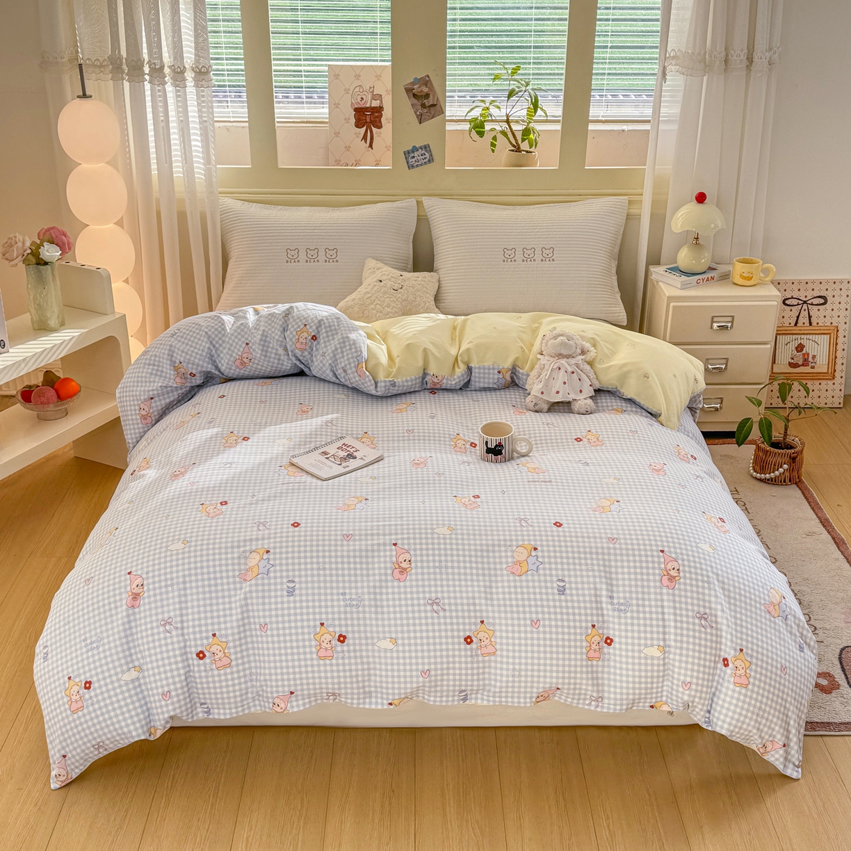 91家纺网 家纺一手货源 找家纺 名品家纺 2026新款100%纯棉单被套系列 蓝格星星